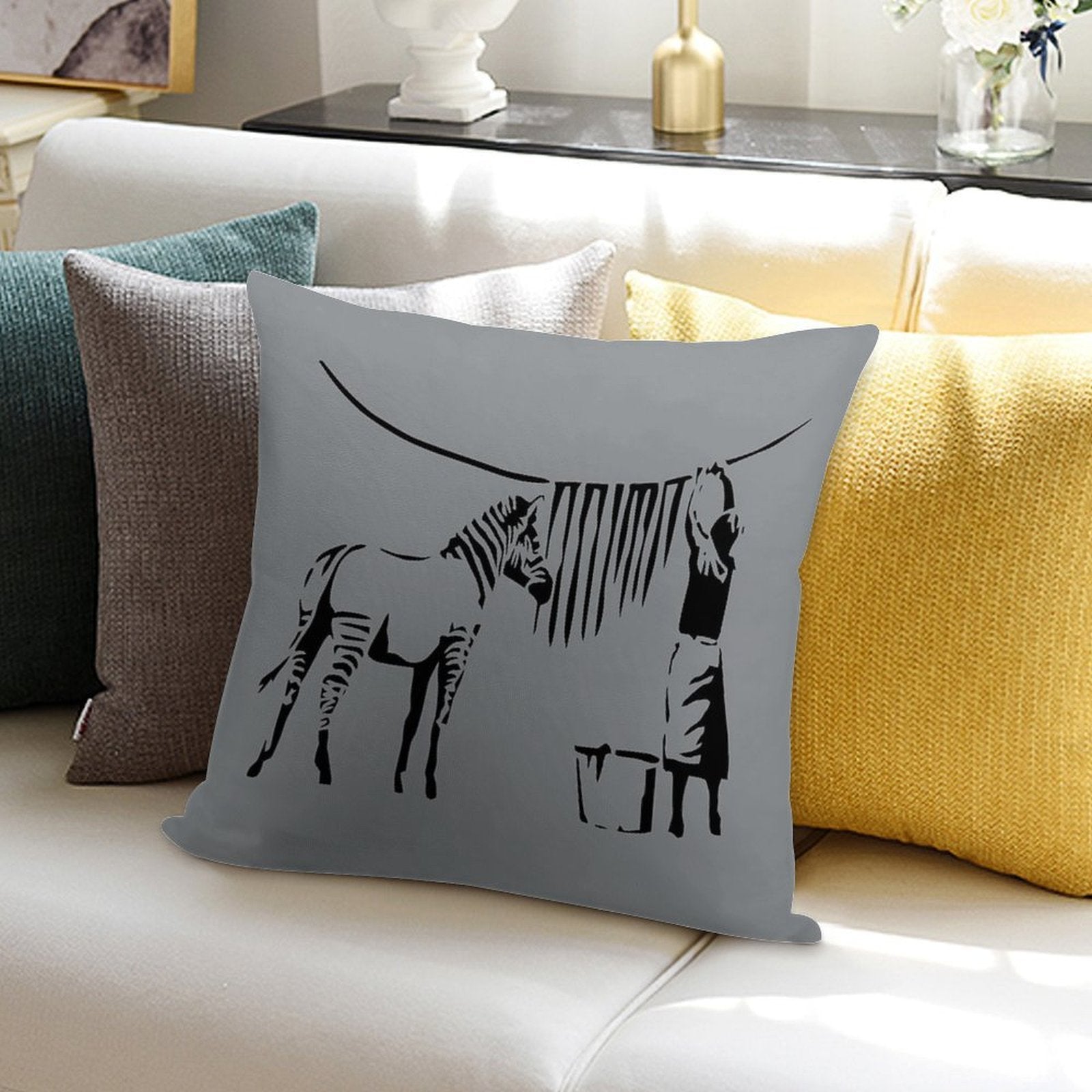 Banksy Zebra Soft Hidden Zipper Throw Pillow