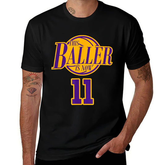 11 Years Old Birthday Basketball Baller Purple And Yellow  Eco-friendly Material T-Shirt