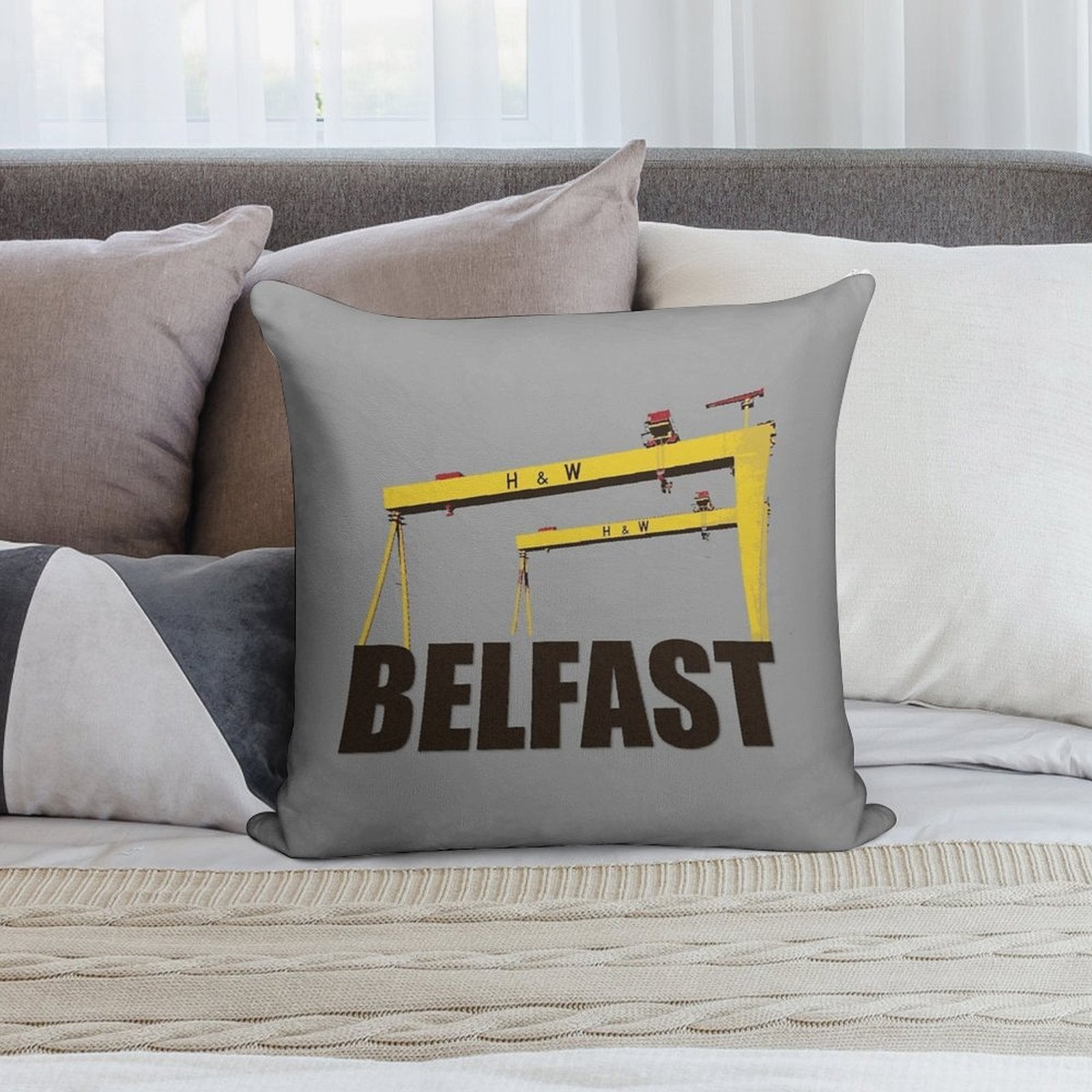Belfast, Northern Ireland - Harland And Wolff Shipyard Soft Home Decor Throw Pillow