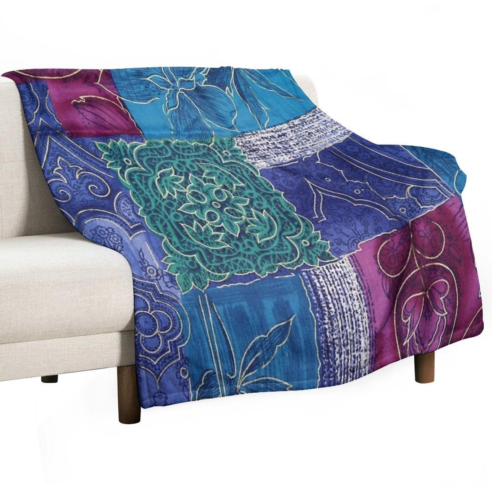 Colored Floreal Patchwork Velvety-soft Throw Blanket