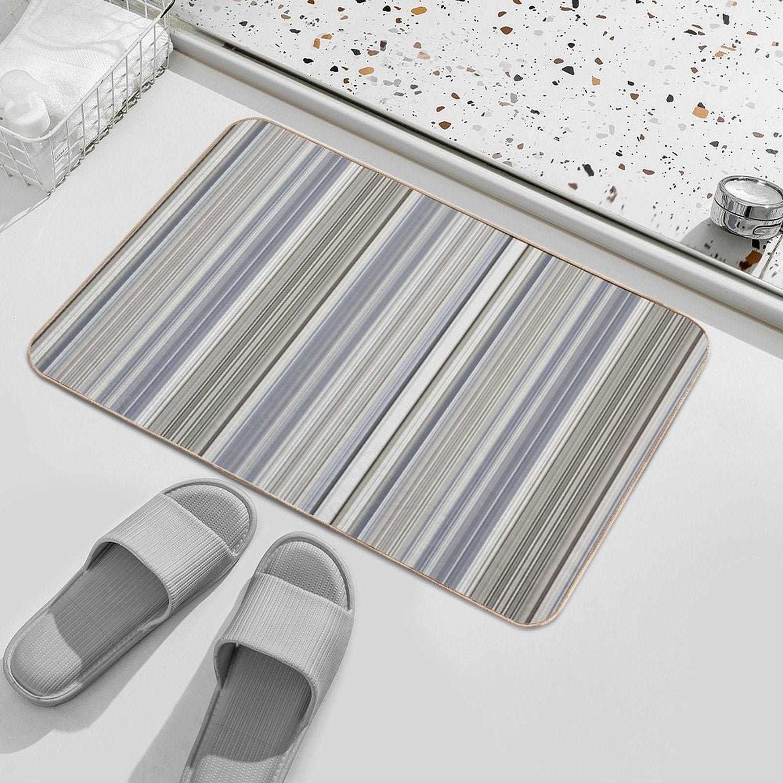 Blue Grey Tan Stripes  Slip-Resistant Bath Mat