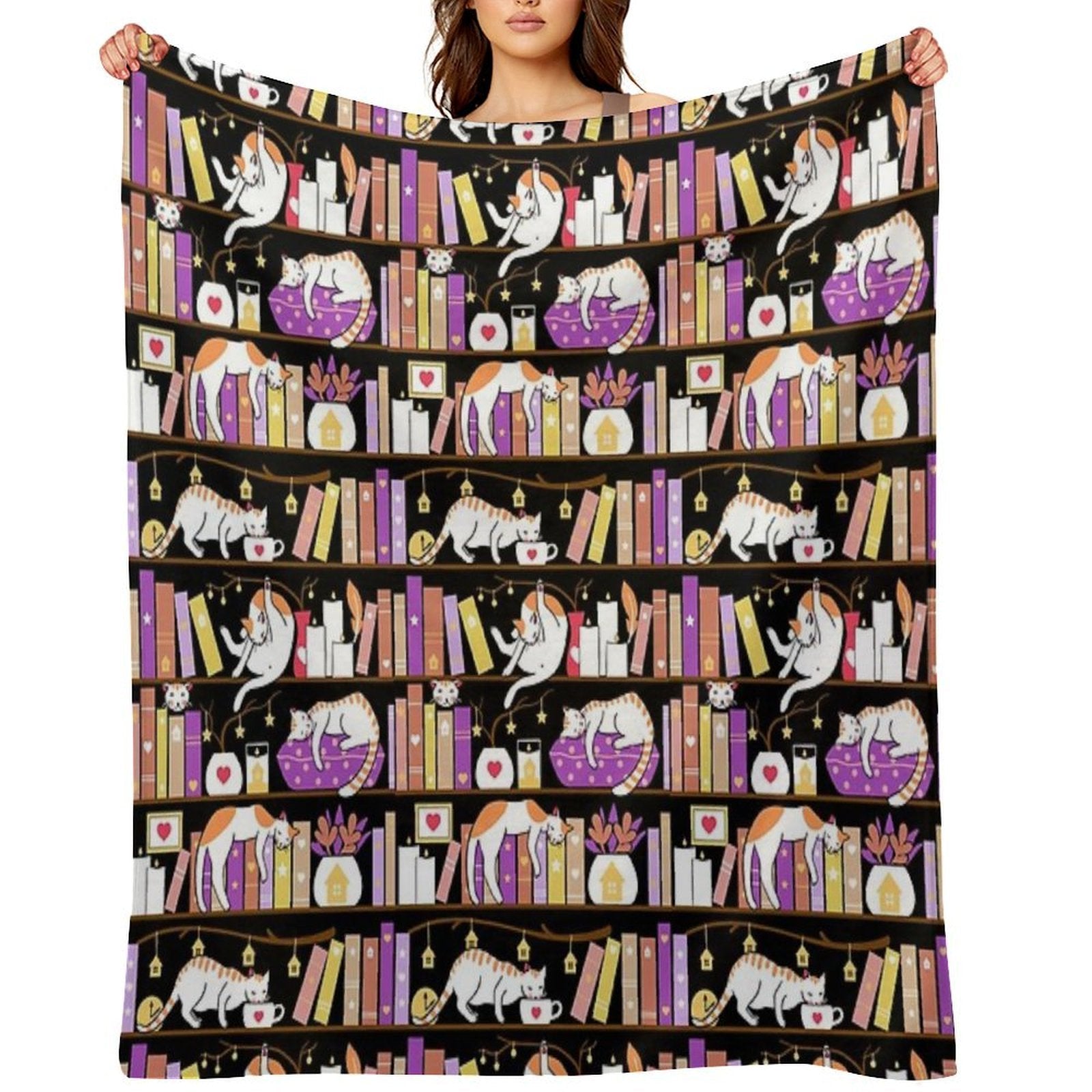Library Cats - Dreamy Violet Sustainable Throw Blanket