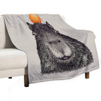 Capybara  Orange  Capy Yuzu  Capybara with Orange on Head  His Name - Gort  Portrait Durable Throw Blanket