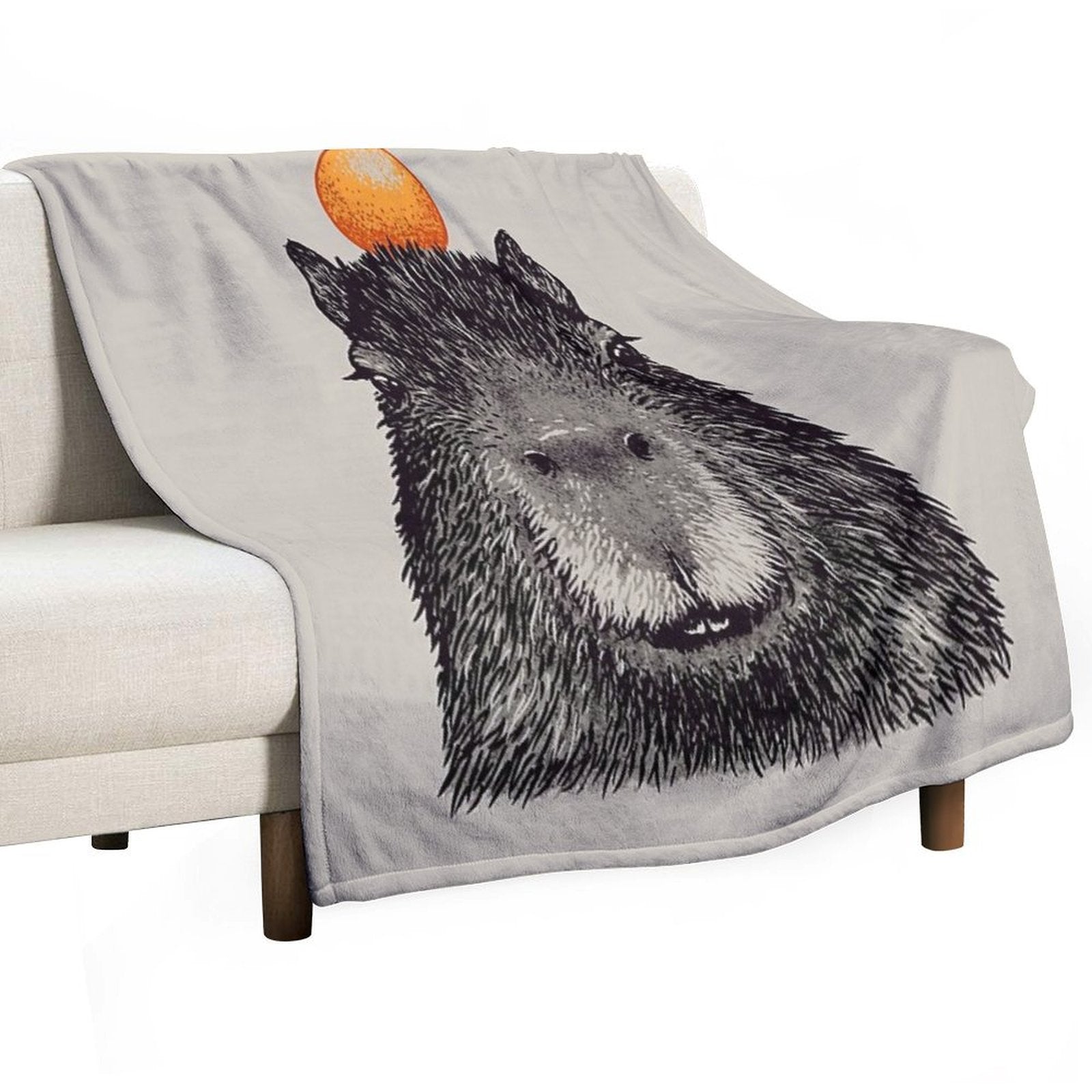 Capybara  Orange  Capy Yuzu  Capybara with Orange on Head  His Name - Gort  Portrait Durable Throw Blanket