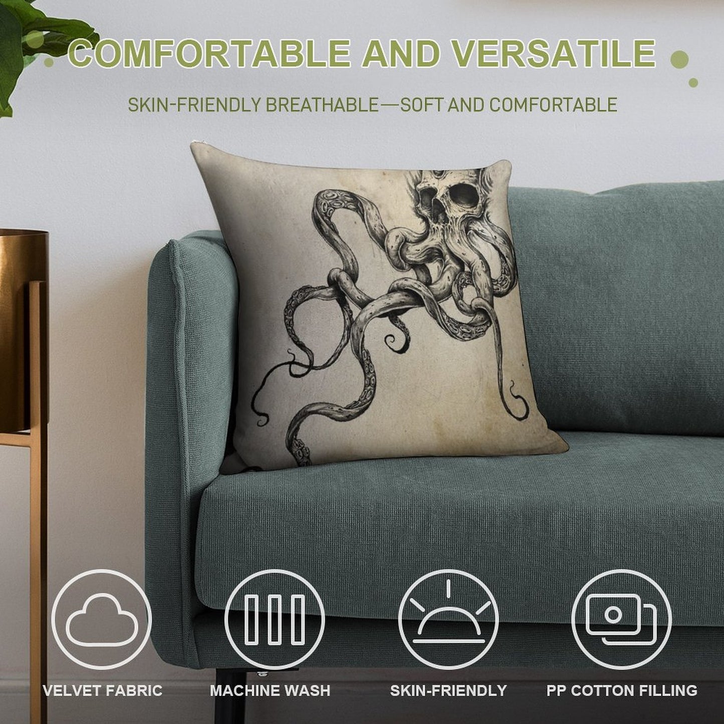 Skulltapus Soft Shrink-Resistant Throw Pillow