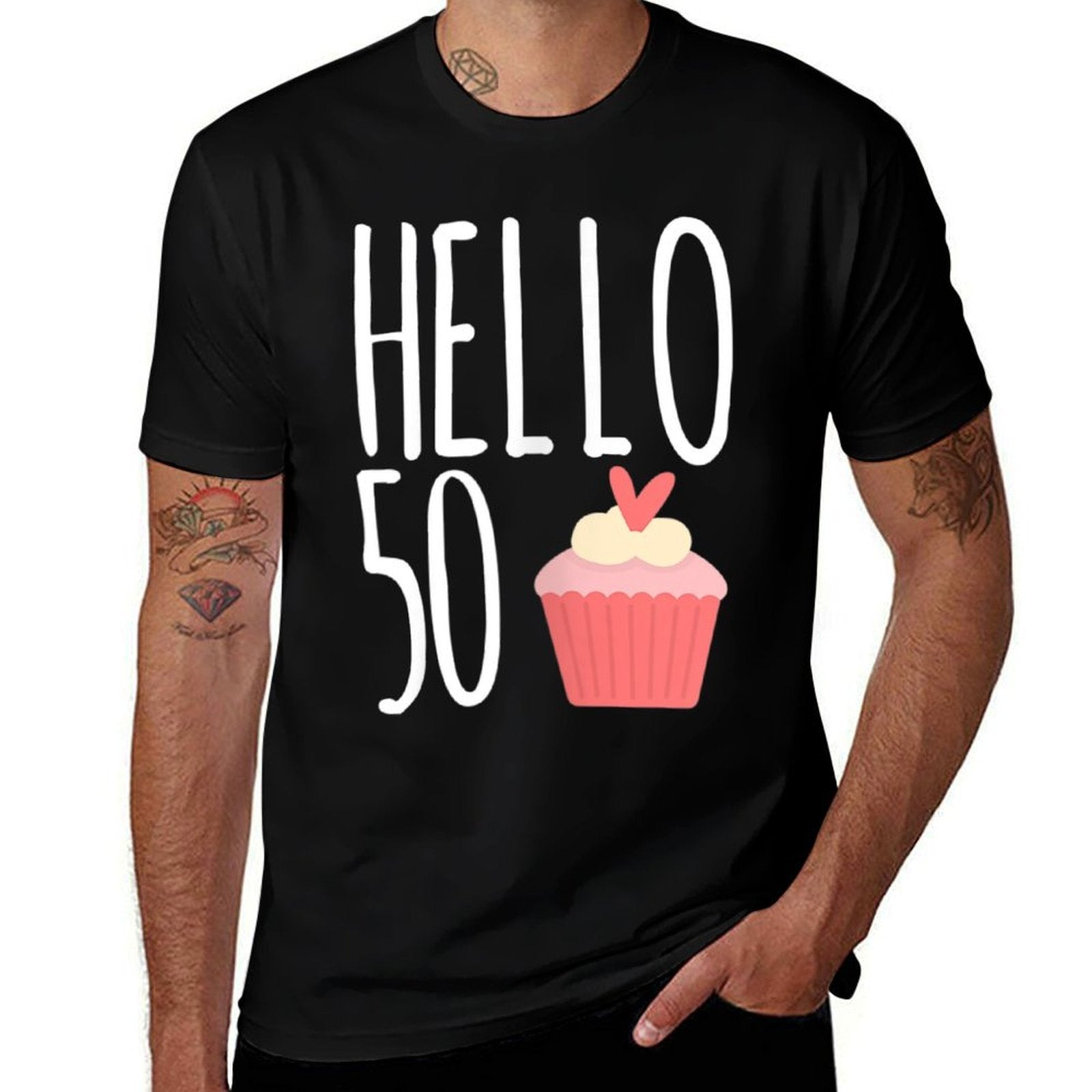 Womens 50th Birthday Gift Idea For Her Hello 50 Cupcake  Durable T-Shirt