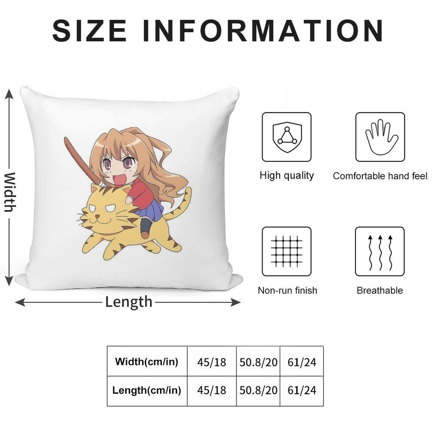 Toradora Taiga Tiger Soft Washable Throw Pillow