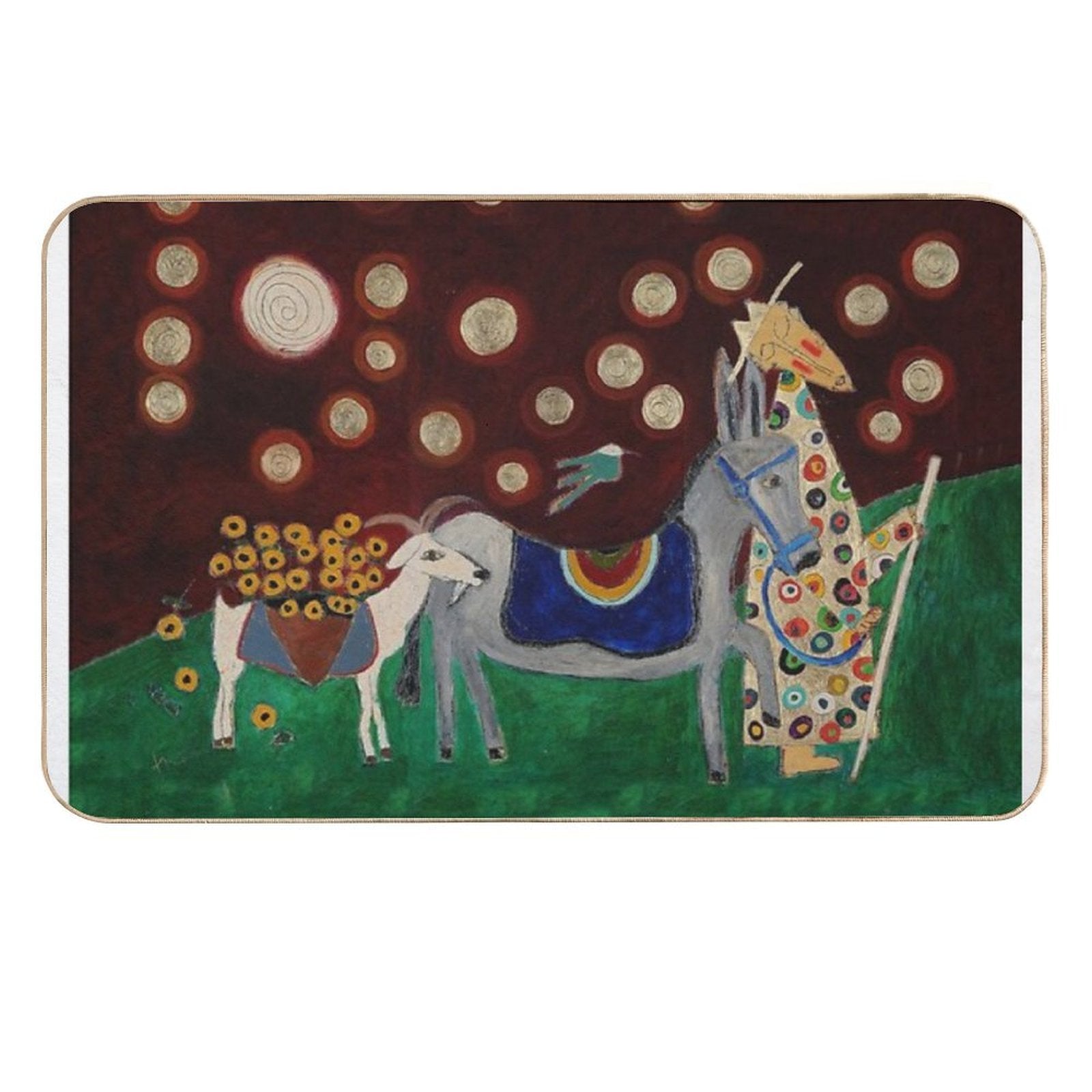 Monk with Donkey And Goat  Slip-Resistant Bath Mat