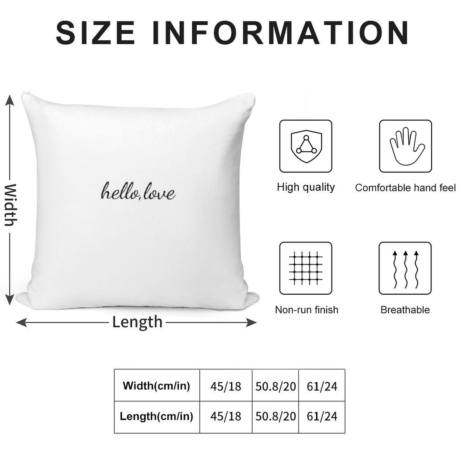 Hello Love Quote Soft Hidden Zipper Throw Pillow