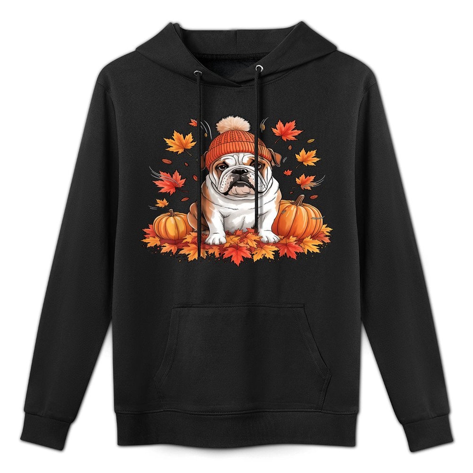 Funny English Bulldog Fall Scarf Autumn Leaves Dog Lovers Adjustable Hood Hoodie