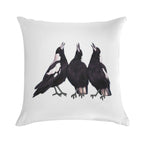Trio of Warbling Magpies. Australian Theme Decor, Original Artwork. Unique Gift. Soft Luxury Feel Throw Pillow