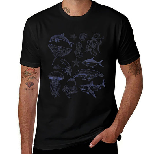 Vintage 90s Tattoo Sea Animal, Retro Ocean Nature Sea Life  Wrinkle-resistant T-Shirt
