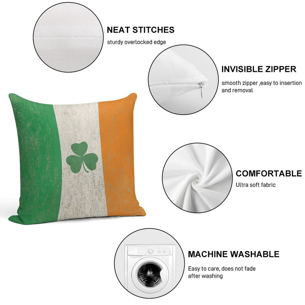 Vintage Irish Ireland Shamrock Flag Soft Durable Construction Throw Pillow