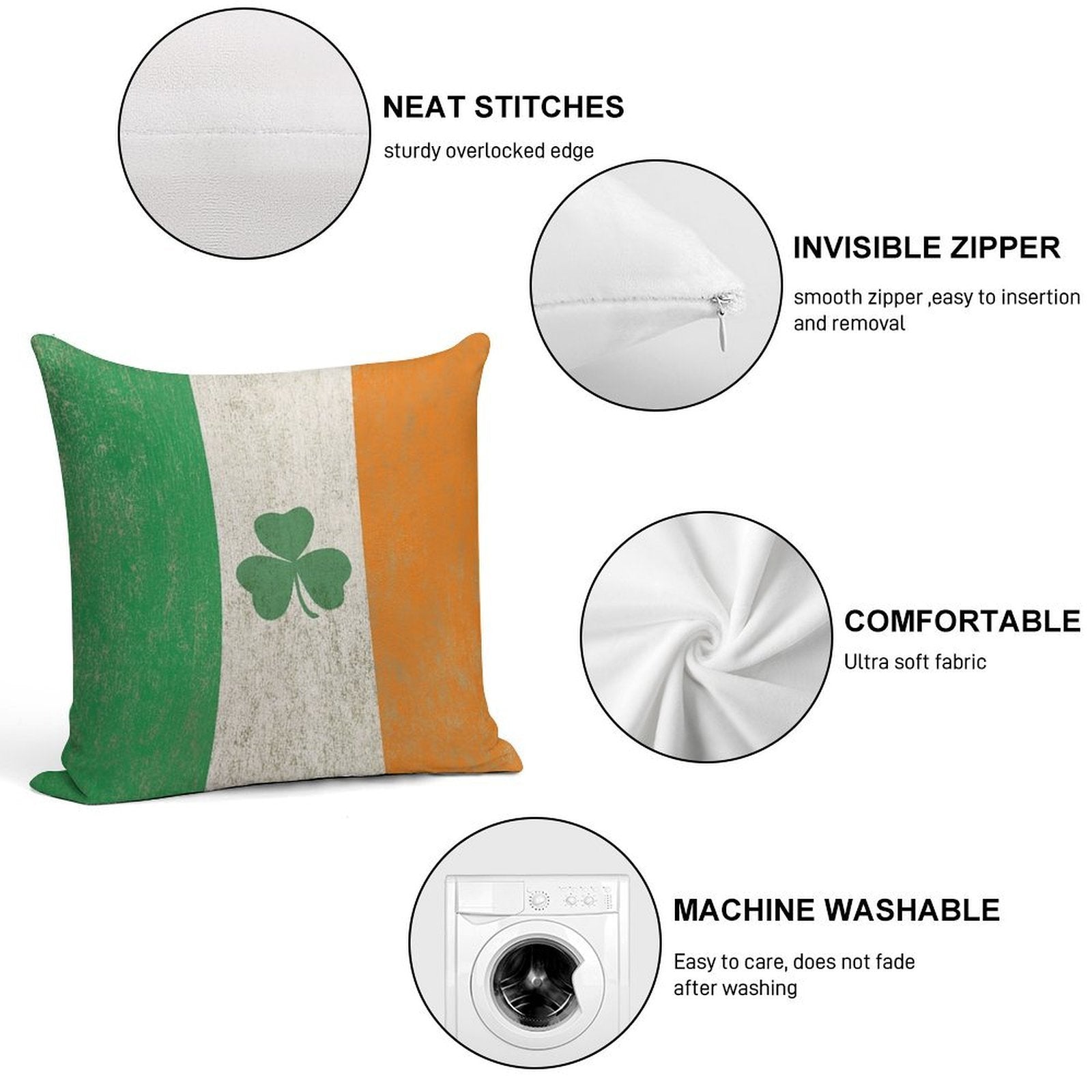 Vintage Irish Ireland Shamrock Flag Soft Durable Construction Throw Pillow