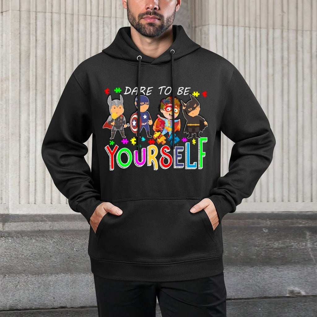Dare to Be Yourself Autism Awareness Superheroes Men Women Cotton-Polyester Blend Hoodie