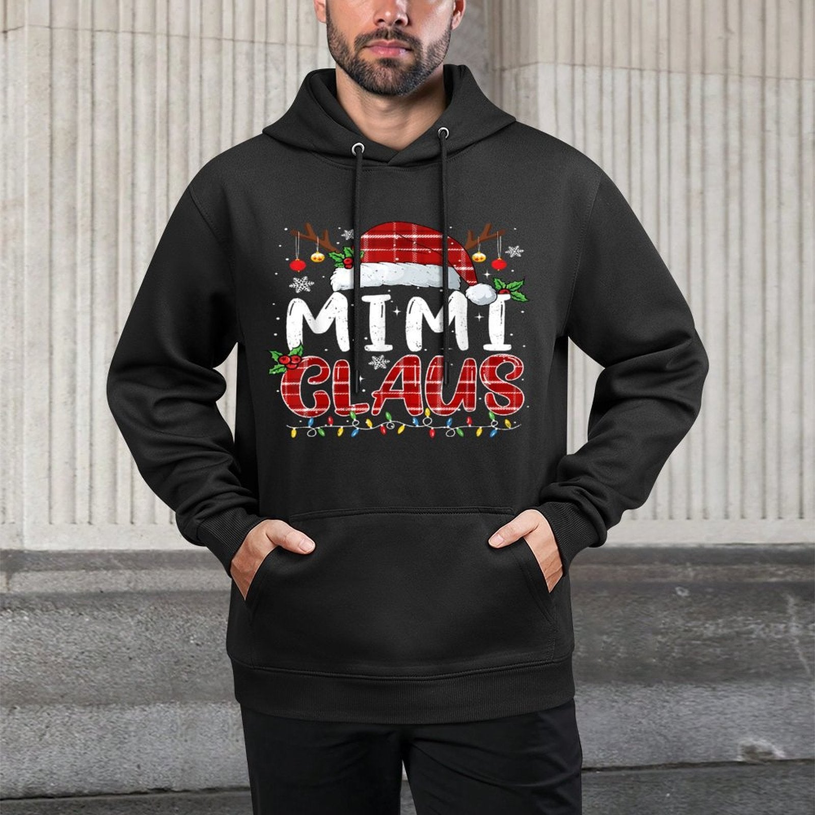 Mimi Claus Christmas Lights Pajama Family Matching Adjustable Hood Hoodie
