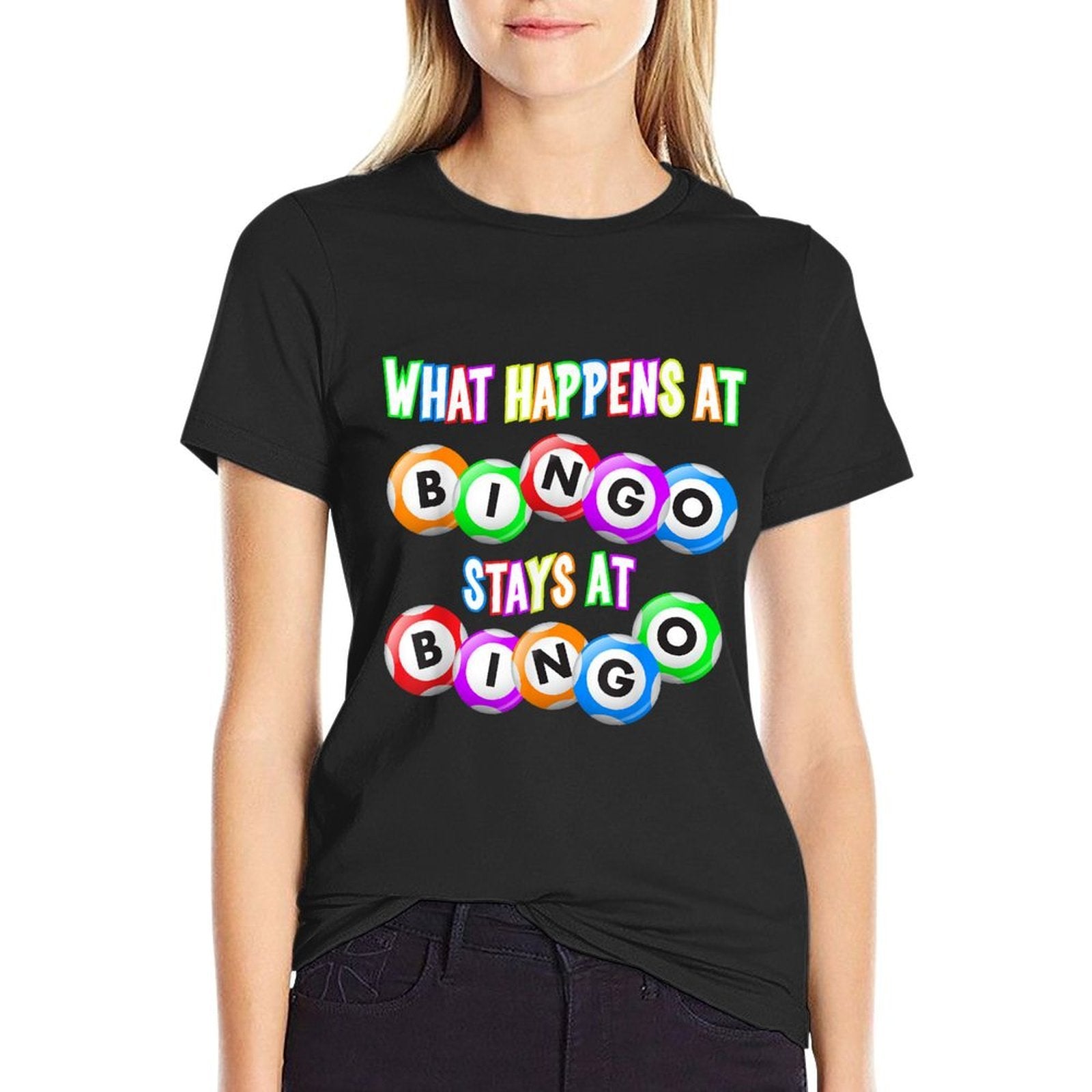 Funny Bingo King - What Happens At Bingo  Fade-proof Color T-Shirt