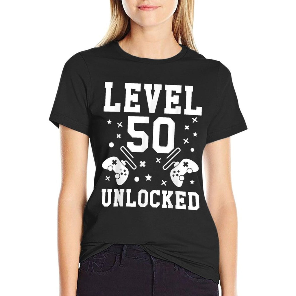 Mens Level 50 Unlocked Gamer Funny 50th Birthday  Vintage-inspired T-Shirt