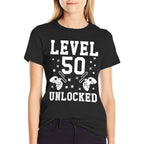 Mens Level 50 Unlocked Gamer Funny 50th Birthday  Vintage-inspired T-Shirt