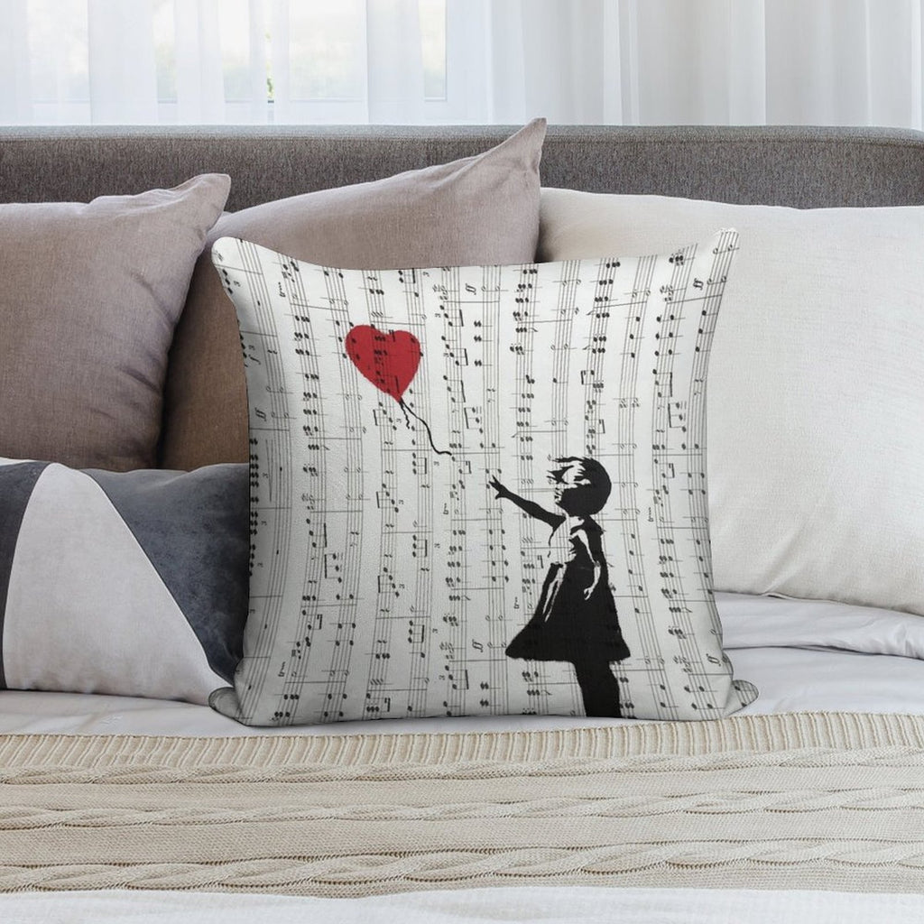 Girl With A Red Balloon by Banksy, Contemporary Street Art Soft Bedroom Essential Throw Pillow