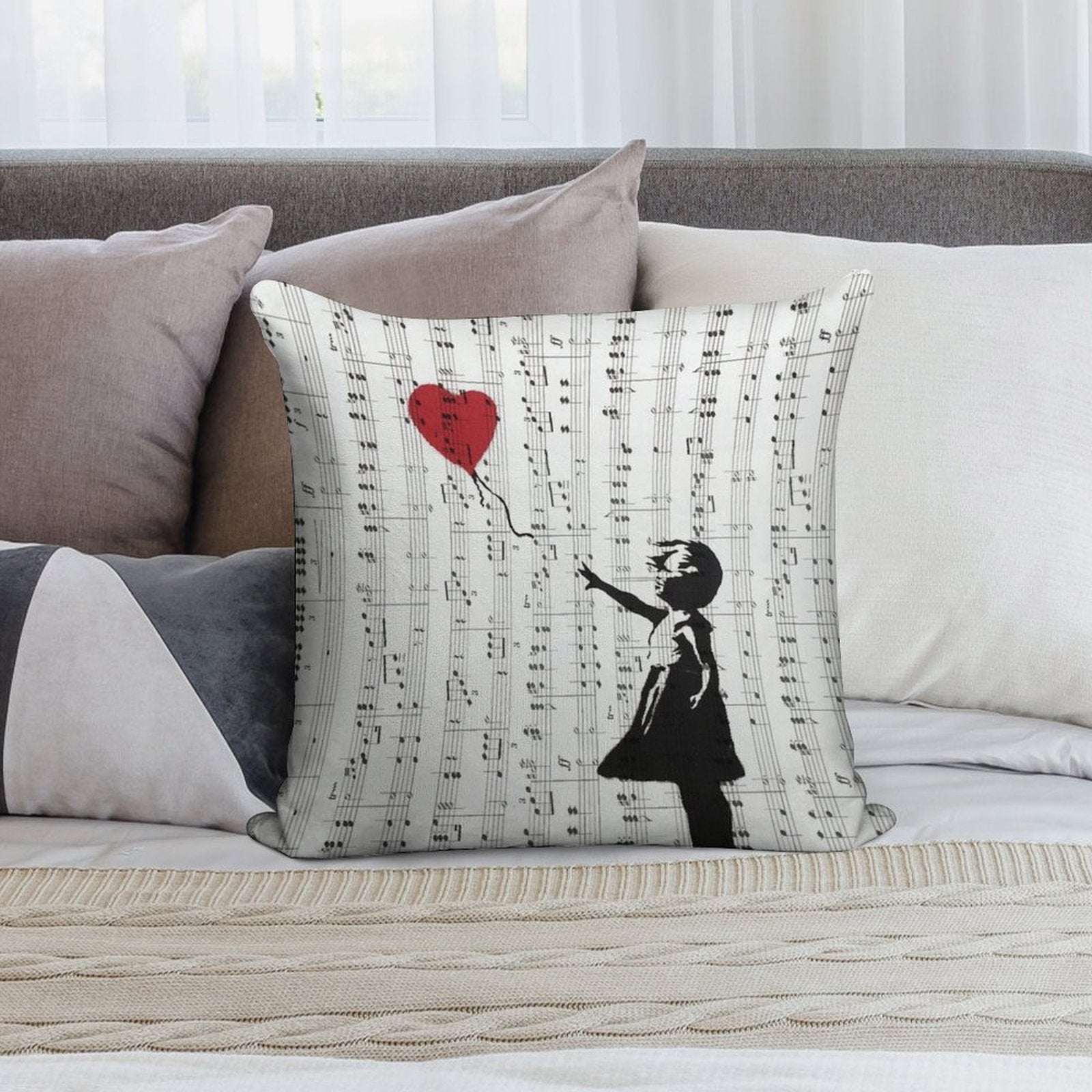 Girl With A Red Balloon by Banksy, Contemporary Street Art Soft Bedroom Essential Throw Pillow