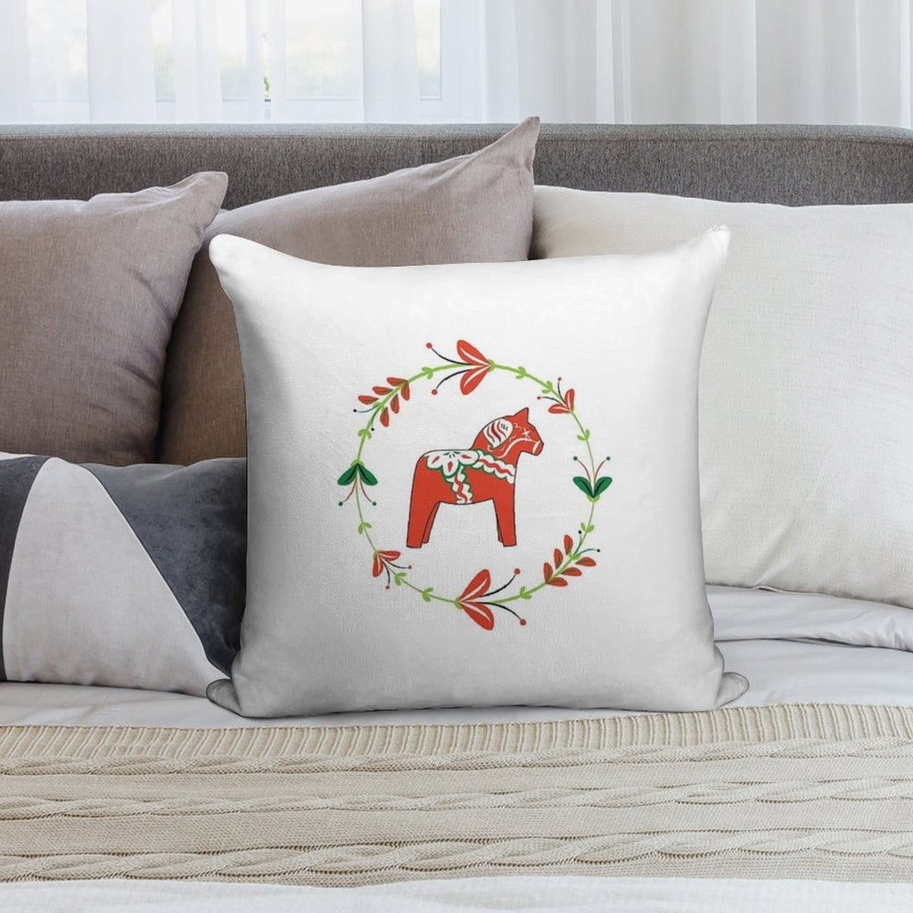 Dala Horse with Swedish Folk Art Wreath Soft Home Decor Throw Pillow