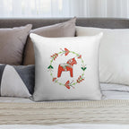 Dala Horse with Swedish Folk Art Wreath Soft Home Decor Throw Pillow