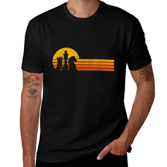 Vintage Chess Player Retro Sunset Design Chess Pieces  Cotton T-Shirt