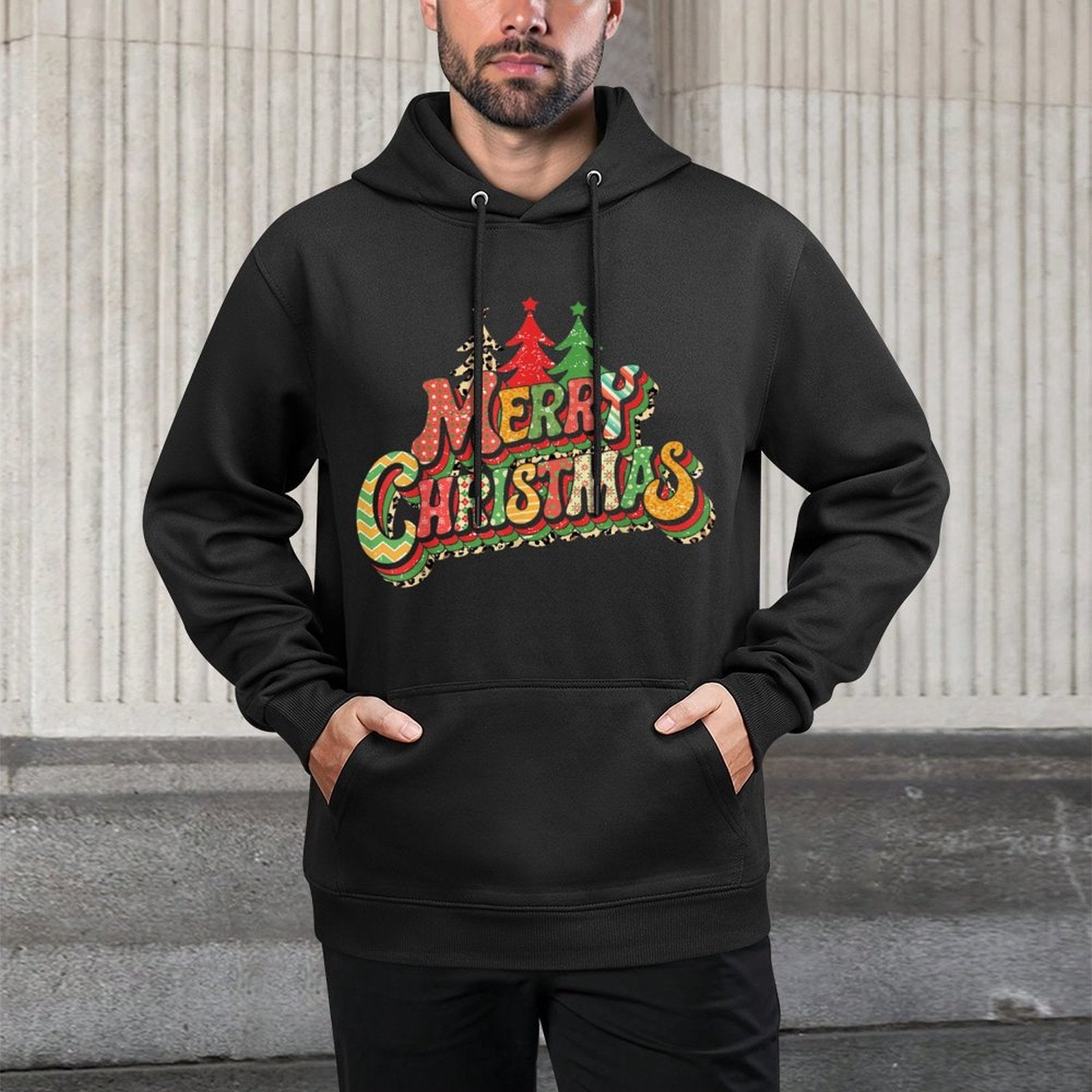 Retro Merry Christmas Matching Family Xmas Holiday Costume Medium-Weight Fabric Hoodie