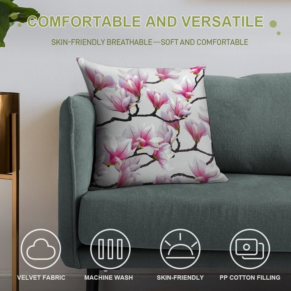 Pink Springtime Magnolia Blossom Soft Luxury Feel Throw Pillow