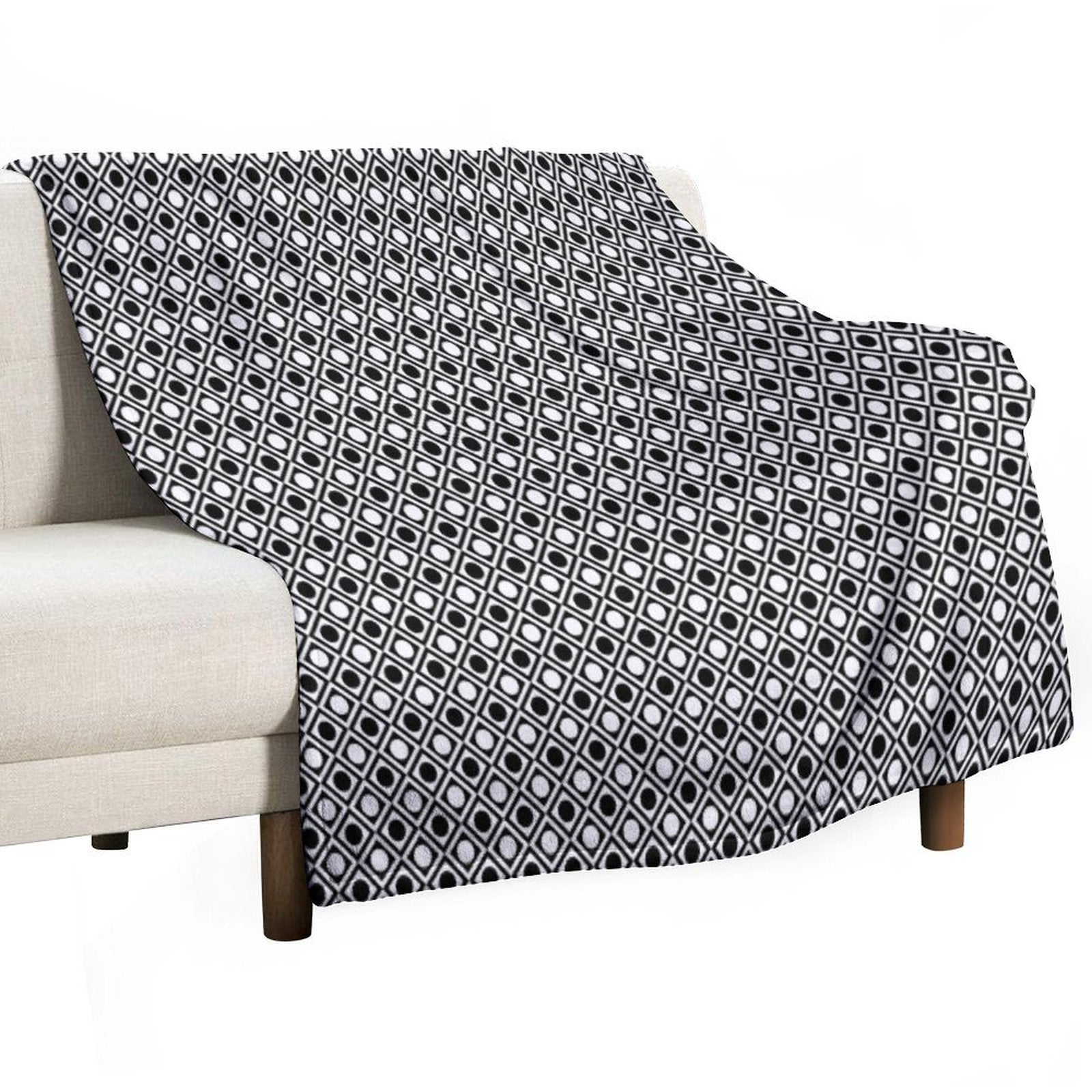 Classy Black And White Double Outline Diamonds And Dots Travel-friendly Throw Blanket