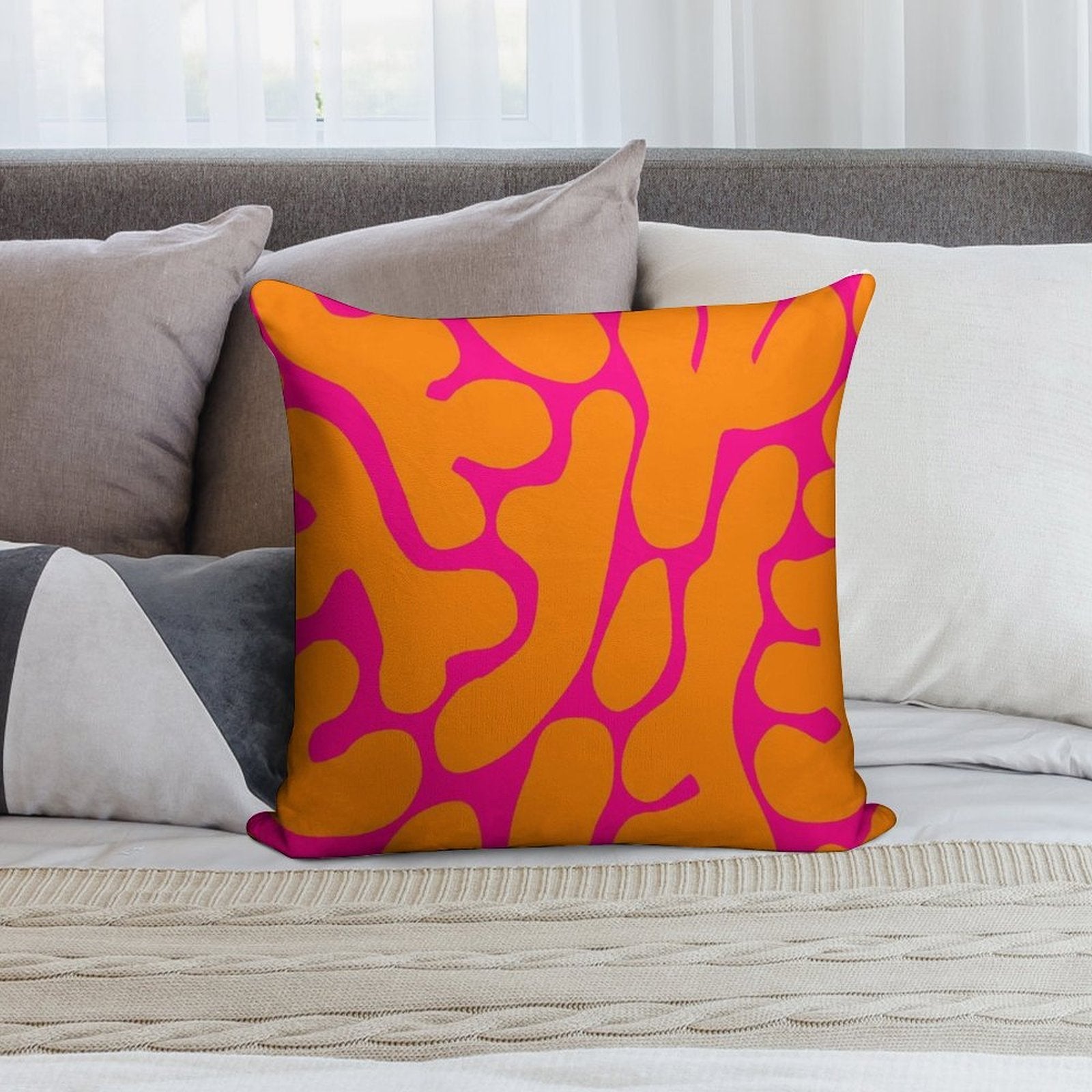 Preppy Coral Reefs Pattern in Pink And Orange Soft Bedroom Essential Throw Pillow