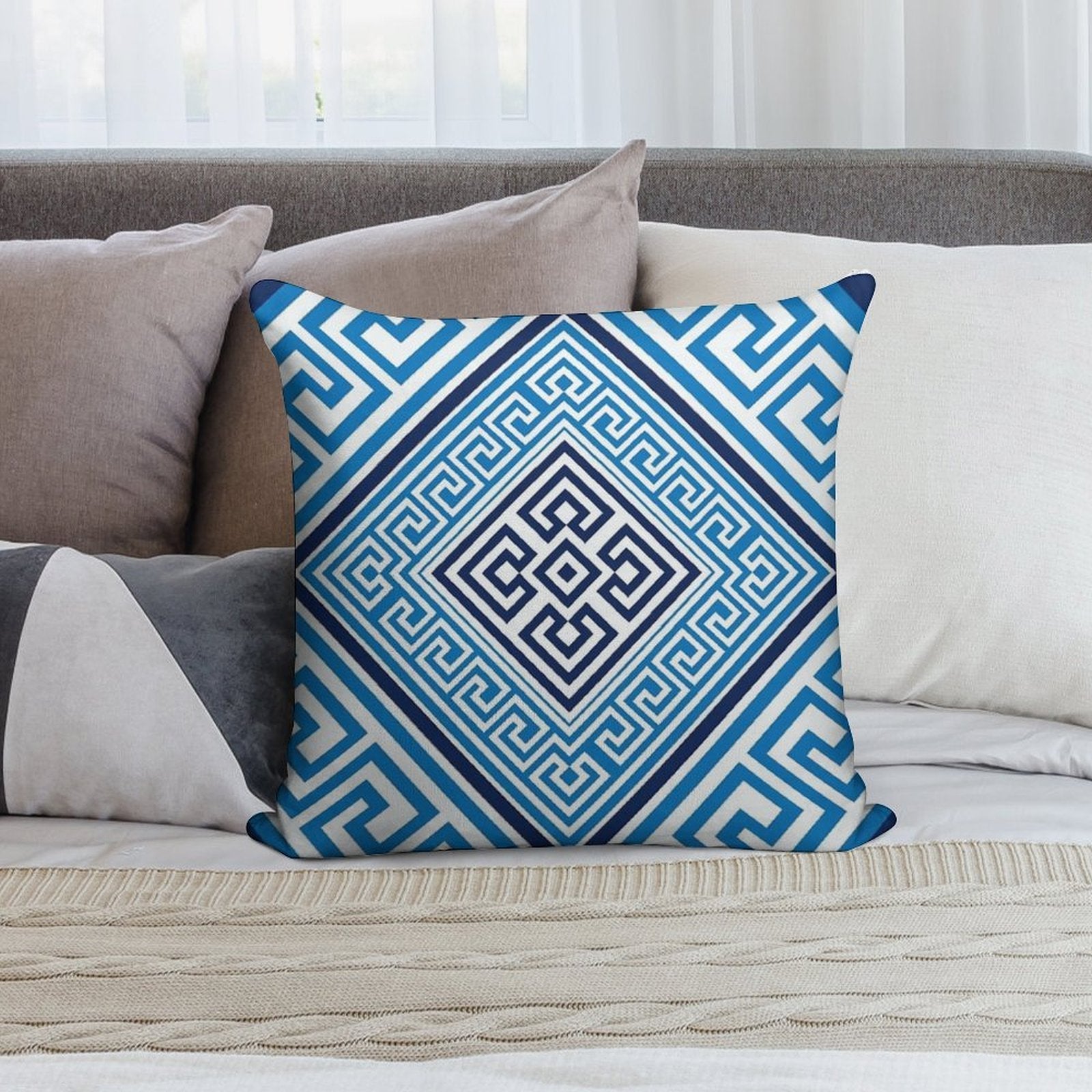 Greek Key Ornament - Santorini -Rhombus #2 Soft Ultra-Soft Texture Throw Pillow