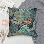FOREST ANIMALS, DEERS BY A BROOK Blue Green Floral Soft Style Accent Throw Pillow