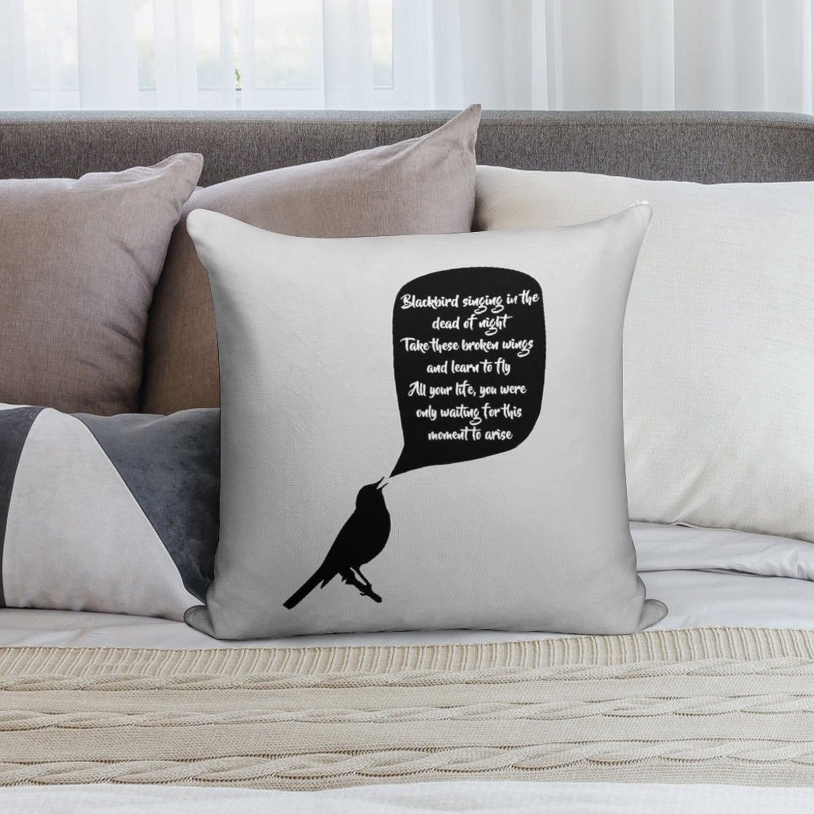 Blackbird Soft Short Plush Fabric Throw Pillow