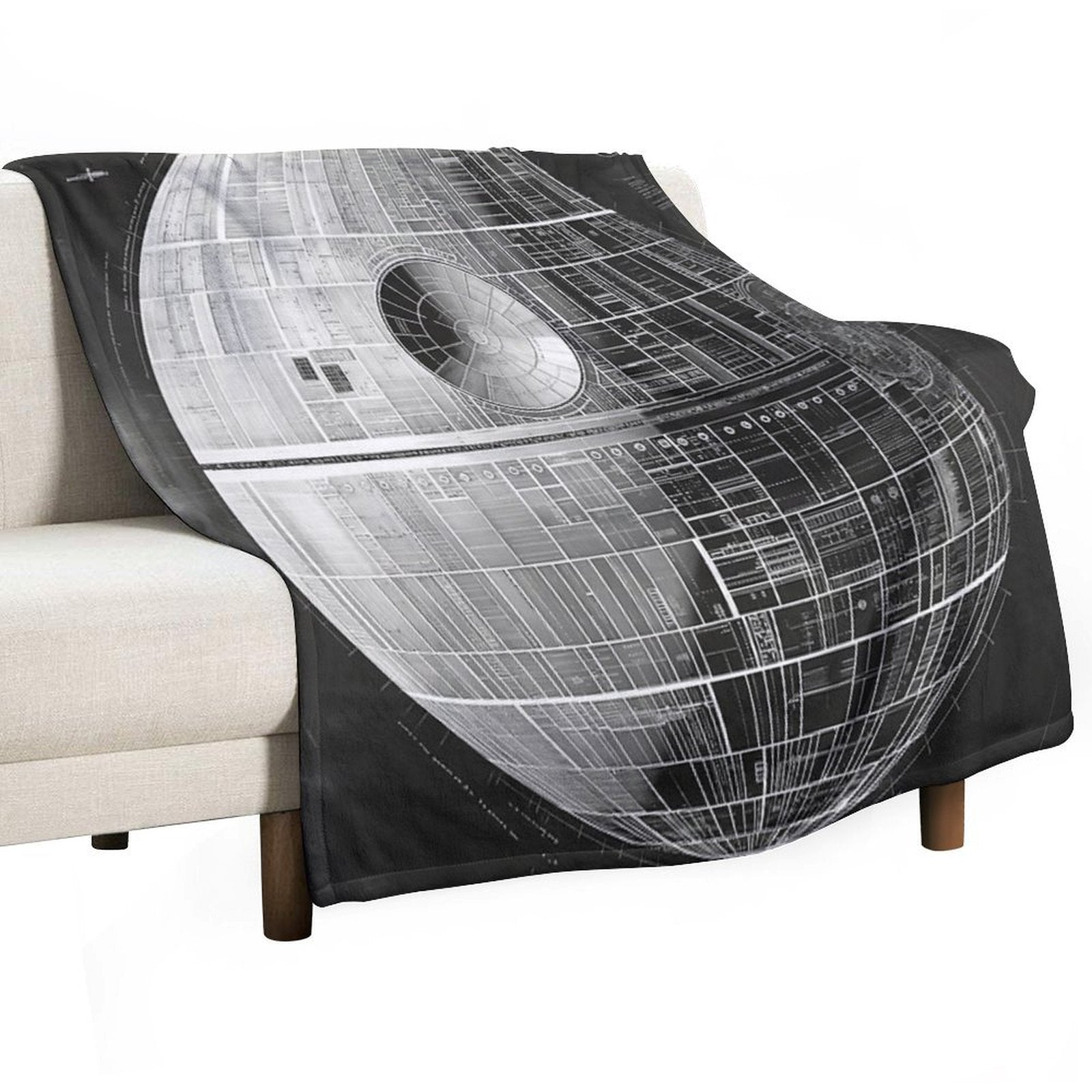 Death Star Blueprint Starship Fan Art Eco-conscious Throw Blanket