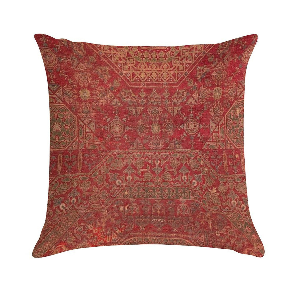 Bohemian Medallion II  15th Century Old Distressed Red Green Colorful Ornate Accent Rug Pattern Soft Ultra-Soft Texture Throw Pillow