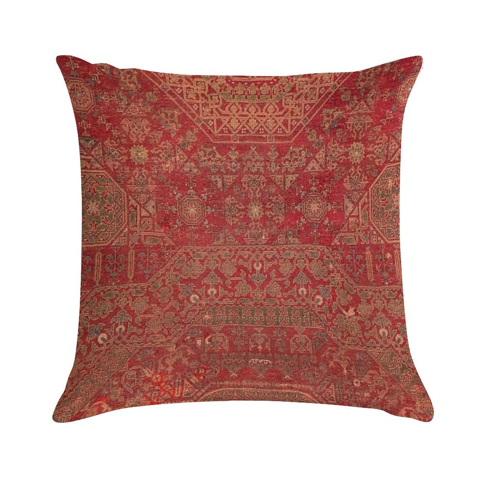 Bohemian Medallion II  15th Century Old Distressed Red Green Colorful Ornate Accent Rug Pattern Soft Ultra-Soft Texture Throw Pillow