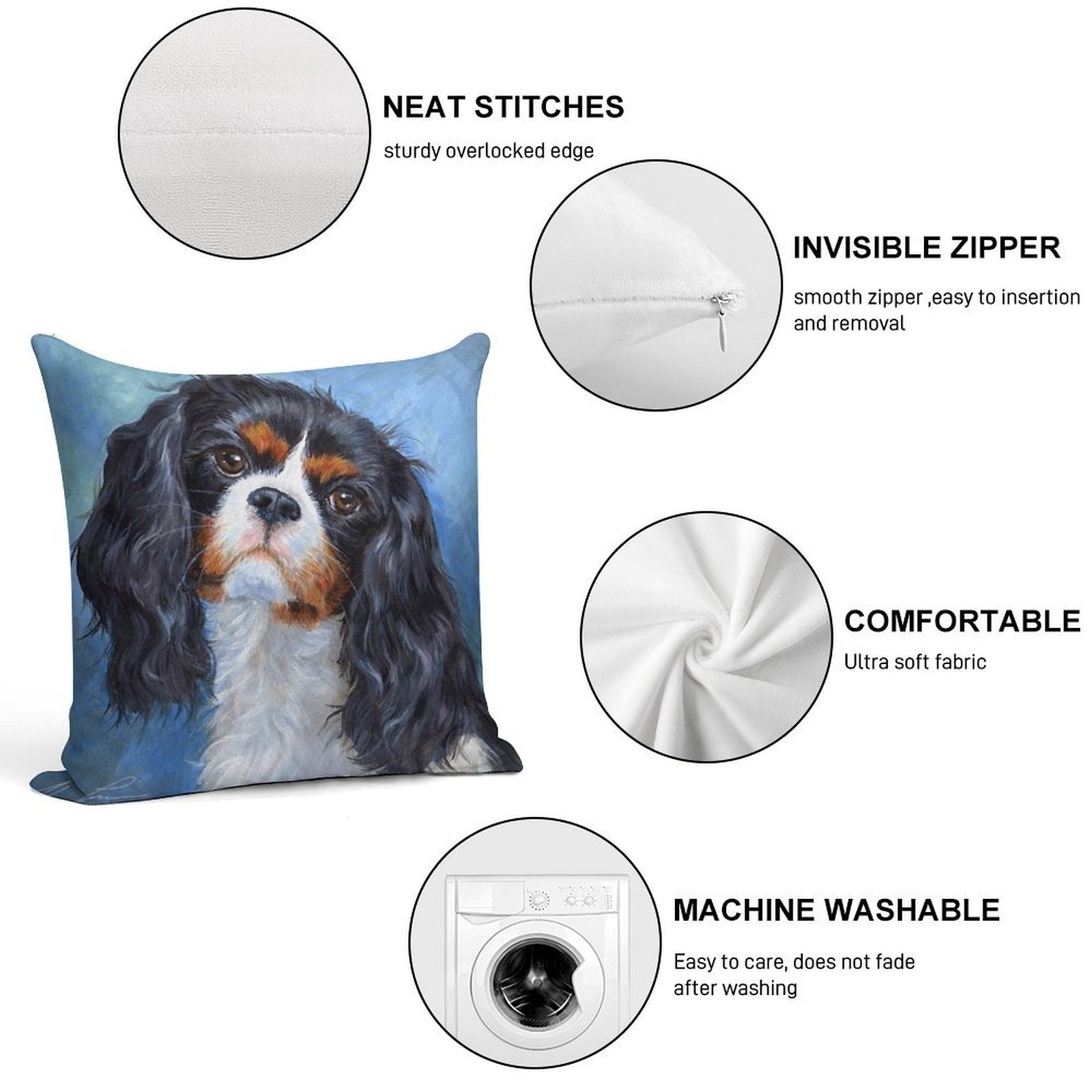Cavalier King Charles Spaniel Soft Hidden Zipper Throw Pillow