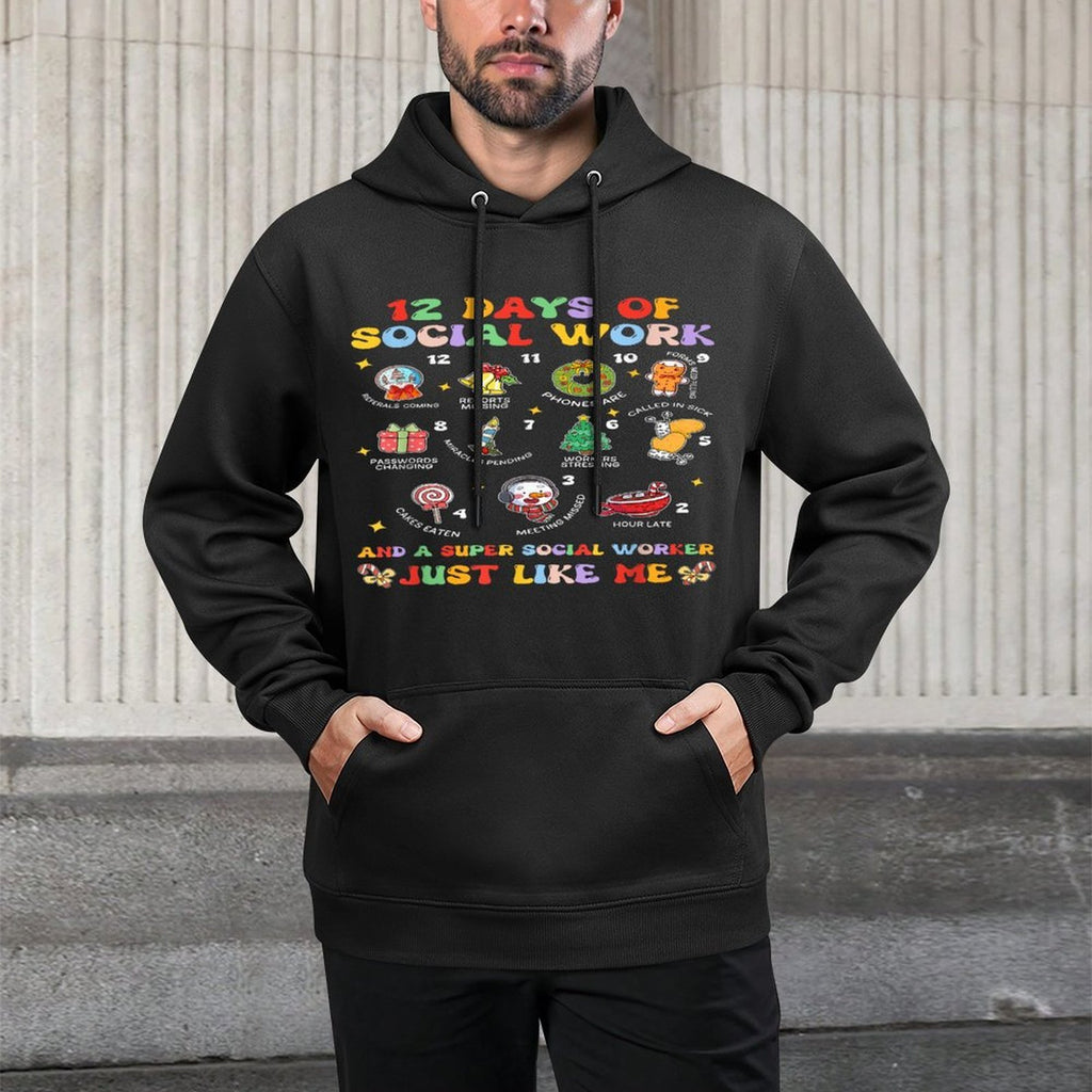 Groovy 12 Days Of Social Work Christmas School Social Worker Unisex Design Hoodie