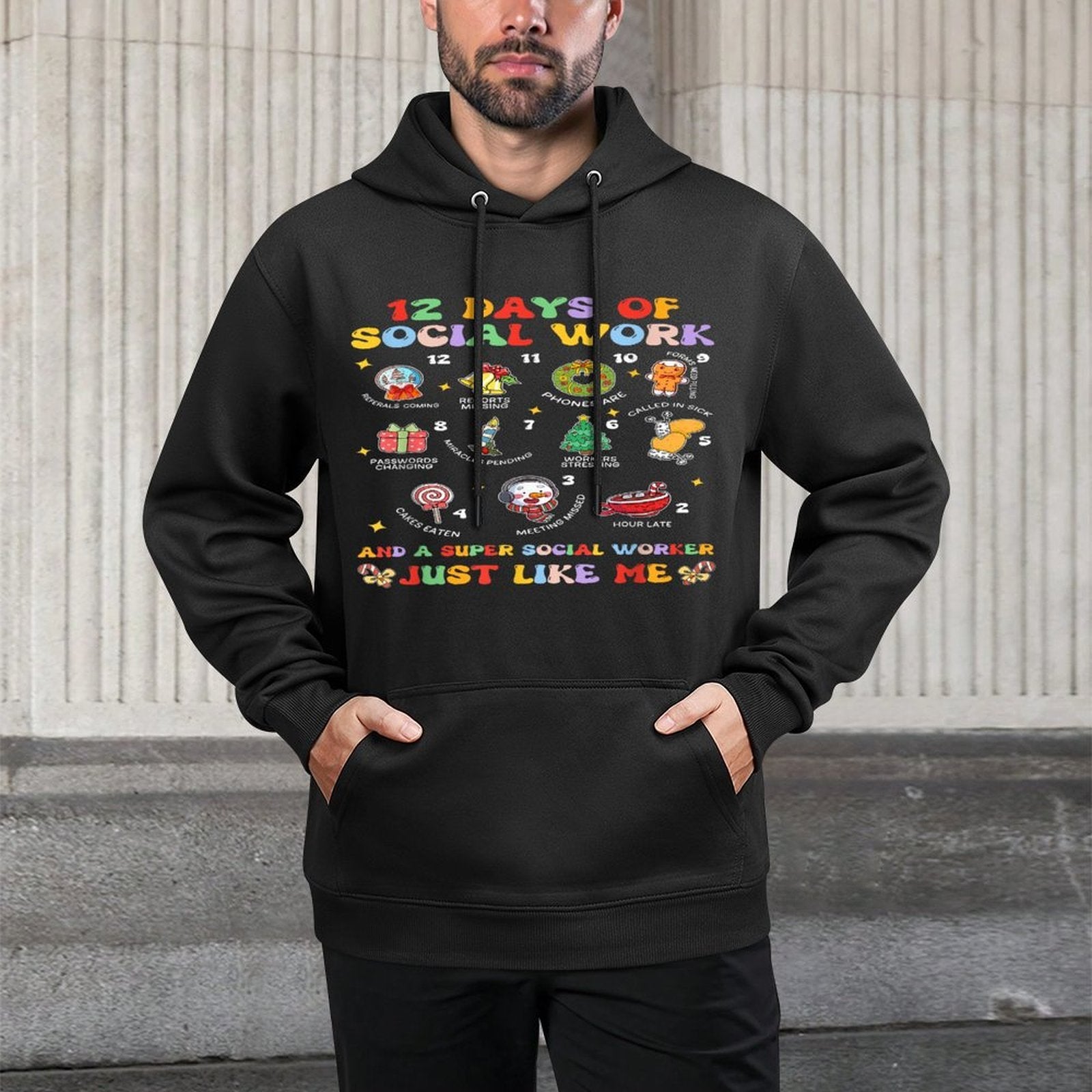 Groovy 12 Days Of Social Work Christmas School Social Worker Unisex Design Hoodie