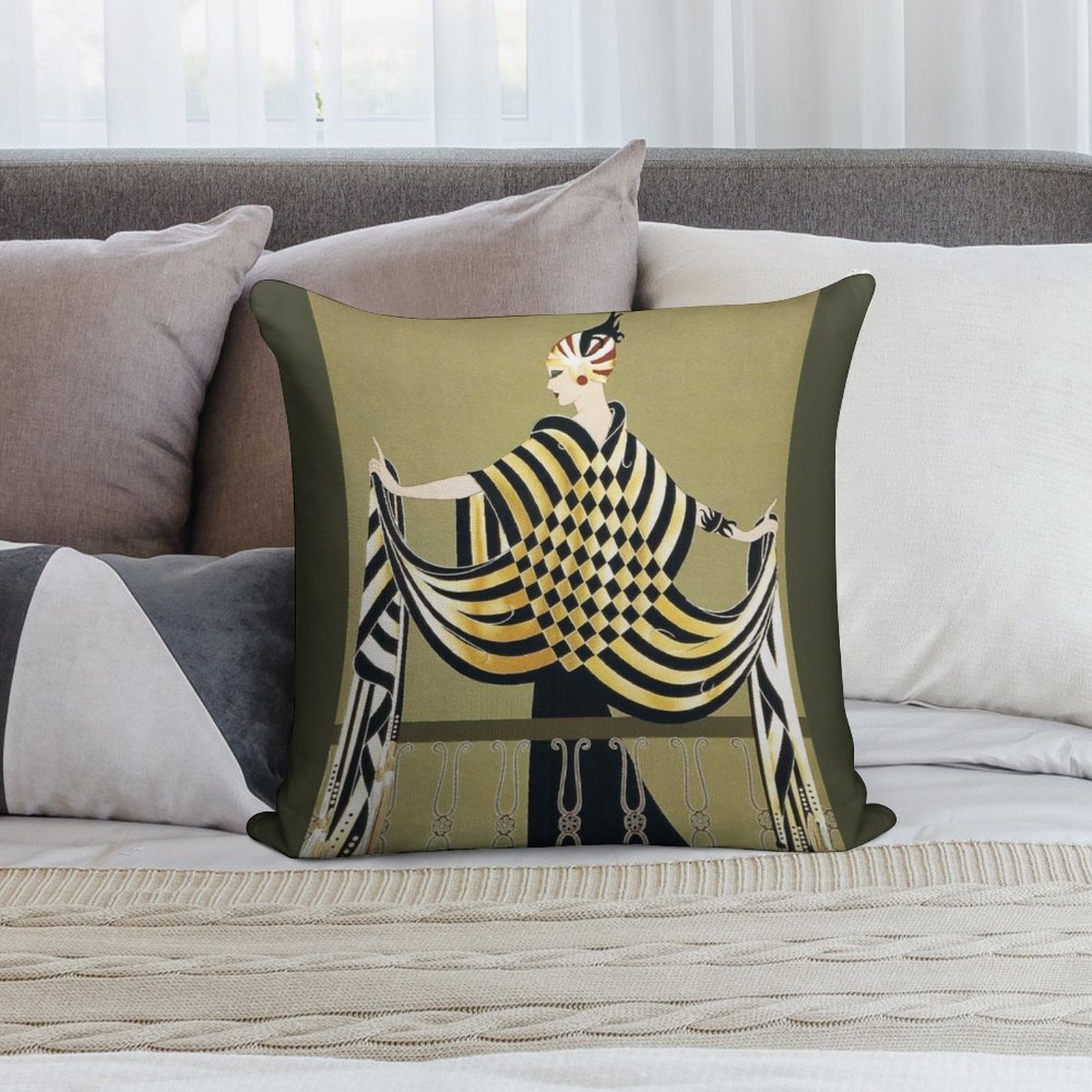 LADY OF THE CHESS Art Deco Beauty Fashion Soft Shrink-Resistant Throw Pillow