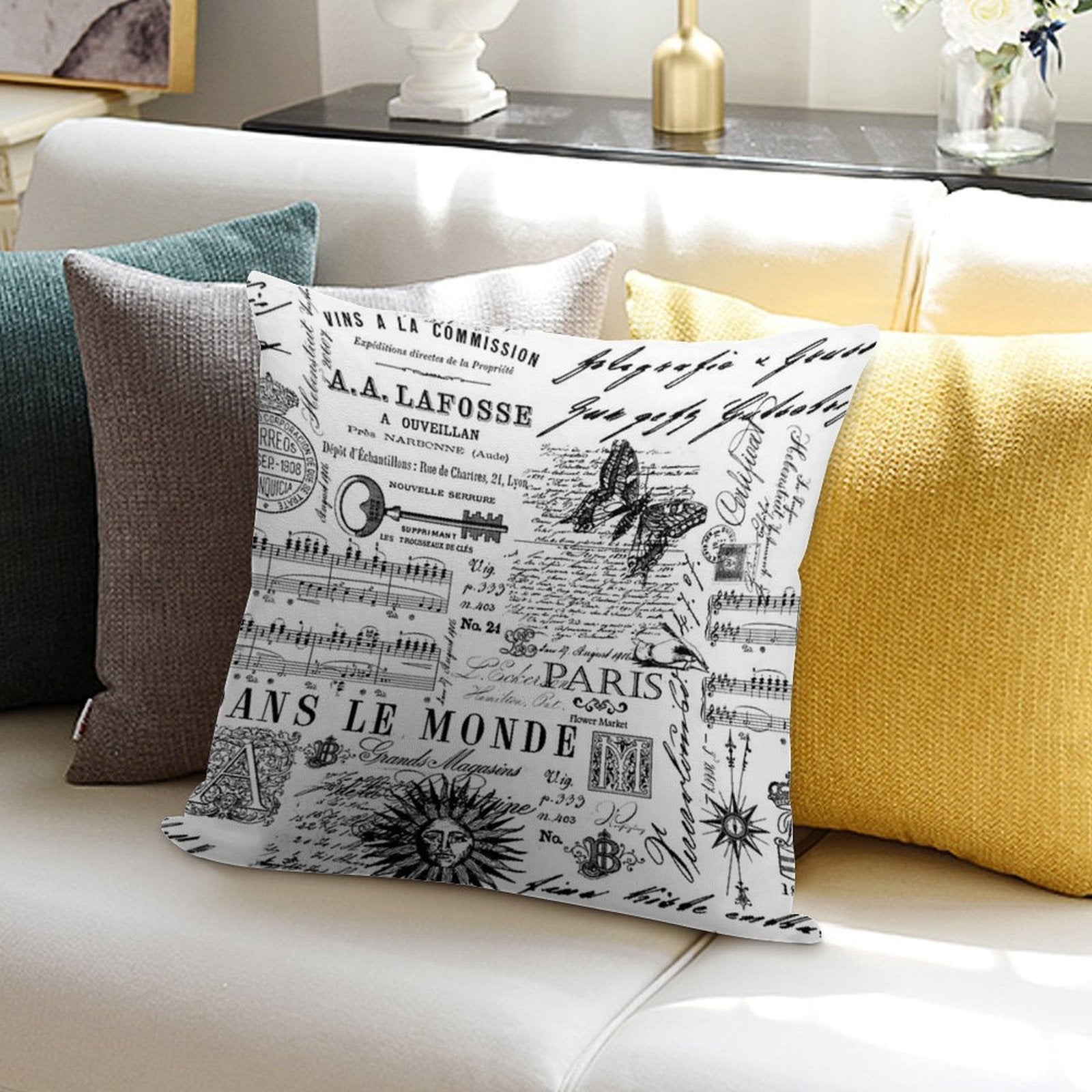 Black And White Vintage Handlettering And Ornaments Script Pattern Soft Gift Ready Throw Pillow