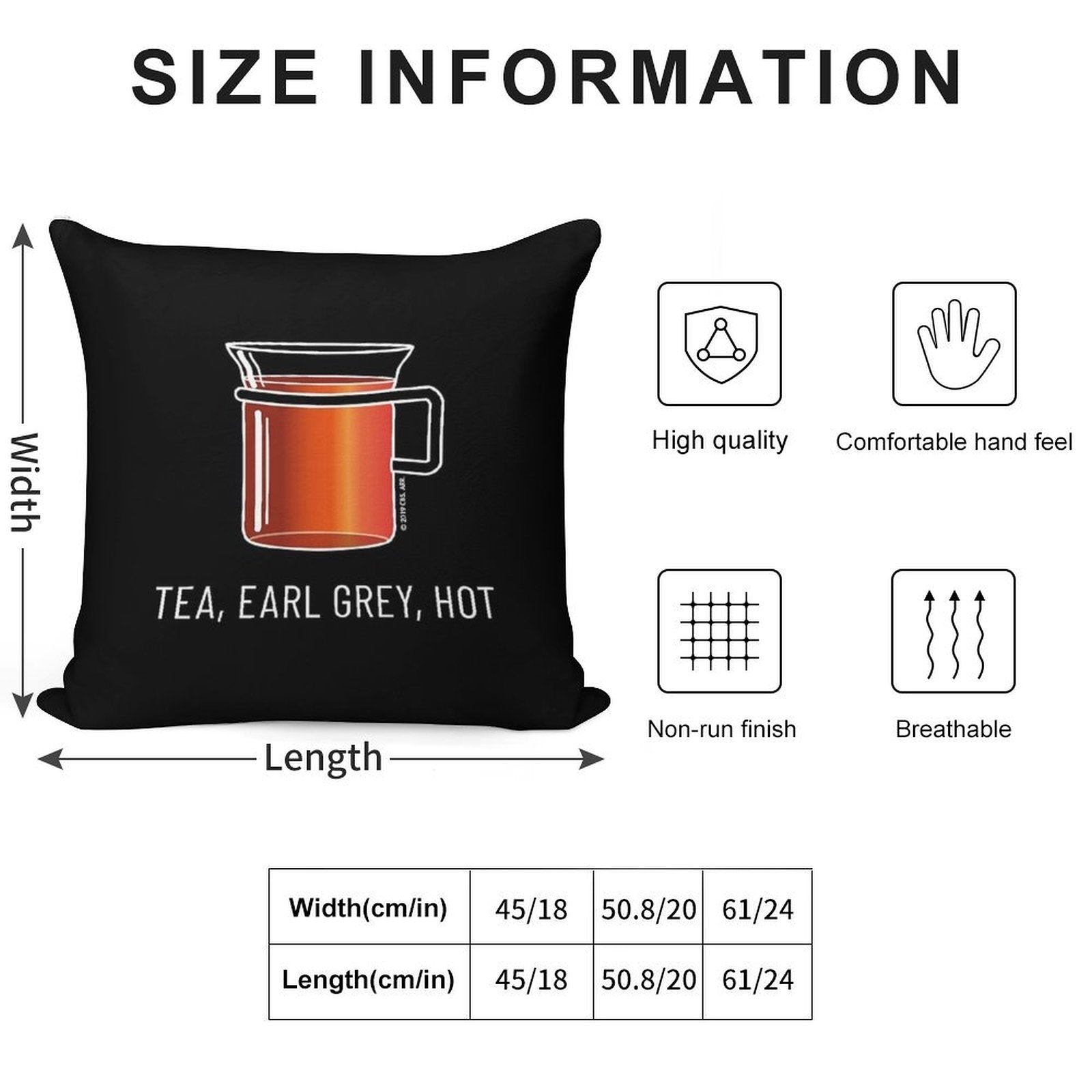 Tea, Earl Grey, Hot - Captain Picard, Star Trek TNG, (dark Backgrounds) Soft High-Density Material Throw Pillow
