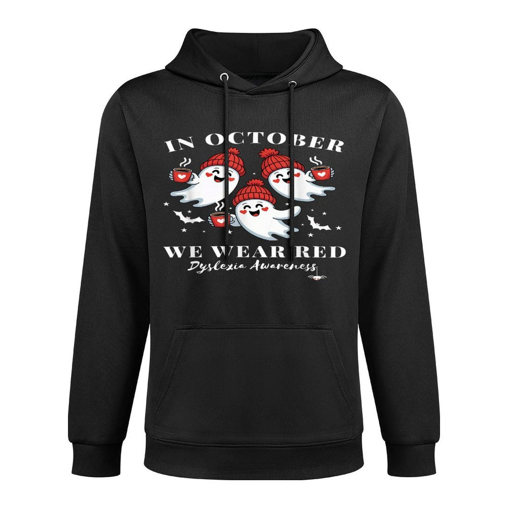 in October We Wear Red Dyslexia Awareness Halloween Ghost Colorfast Hoodie
