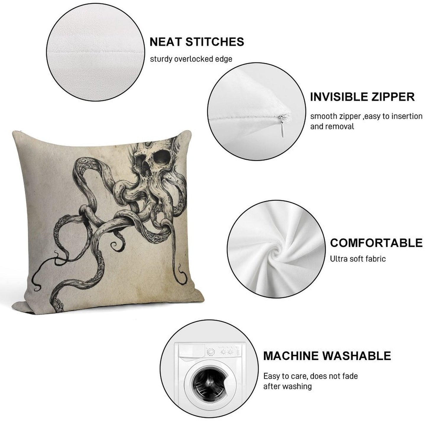 Skulltapus Soft Shrink-Resistant Throw Pillow
