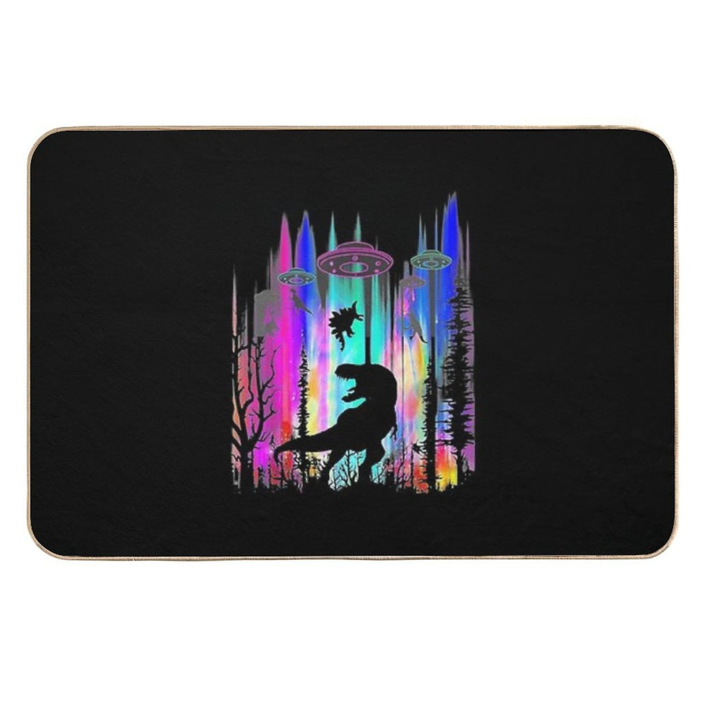 Alien UFO T-Rex Abduction Colorful Forest  Multi-Purpose Bath Mat