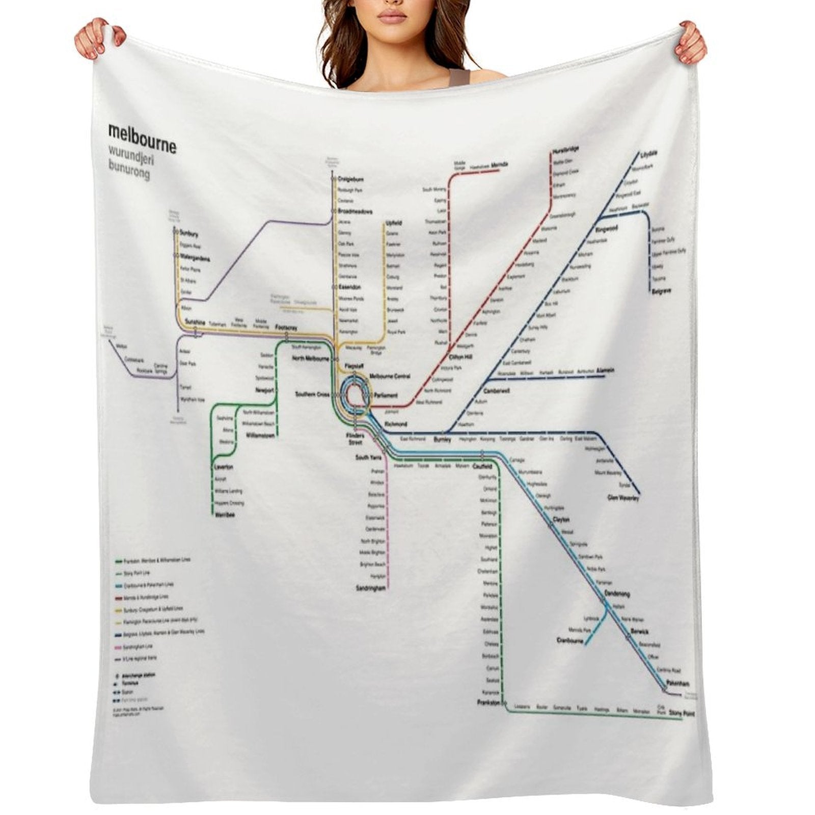 Melbourne Rail Network Map Compact Throw Blanket