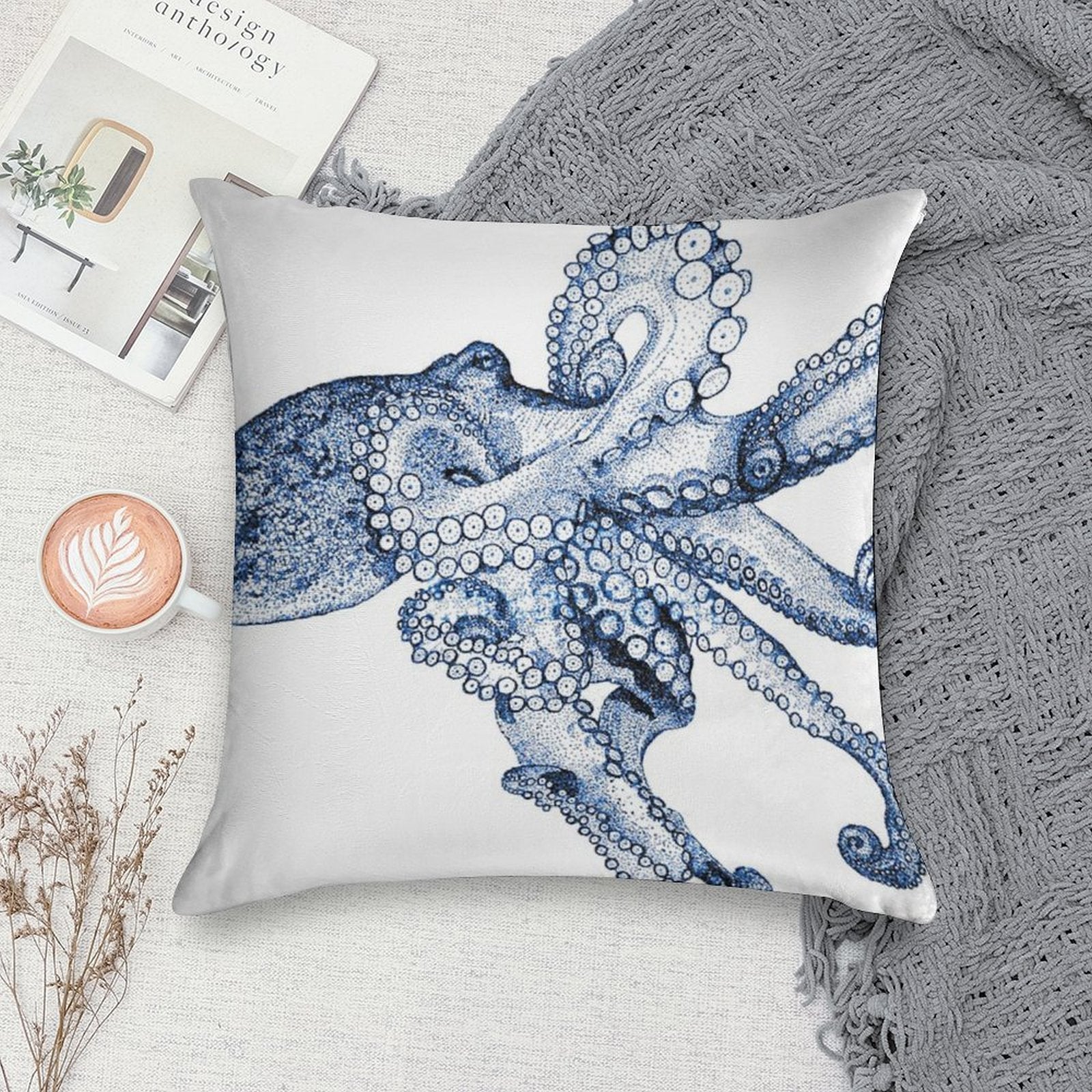 Blue Octopus Soft Gift Ready Throw Pillow