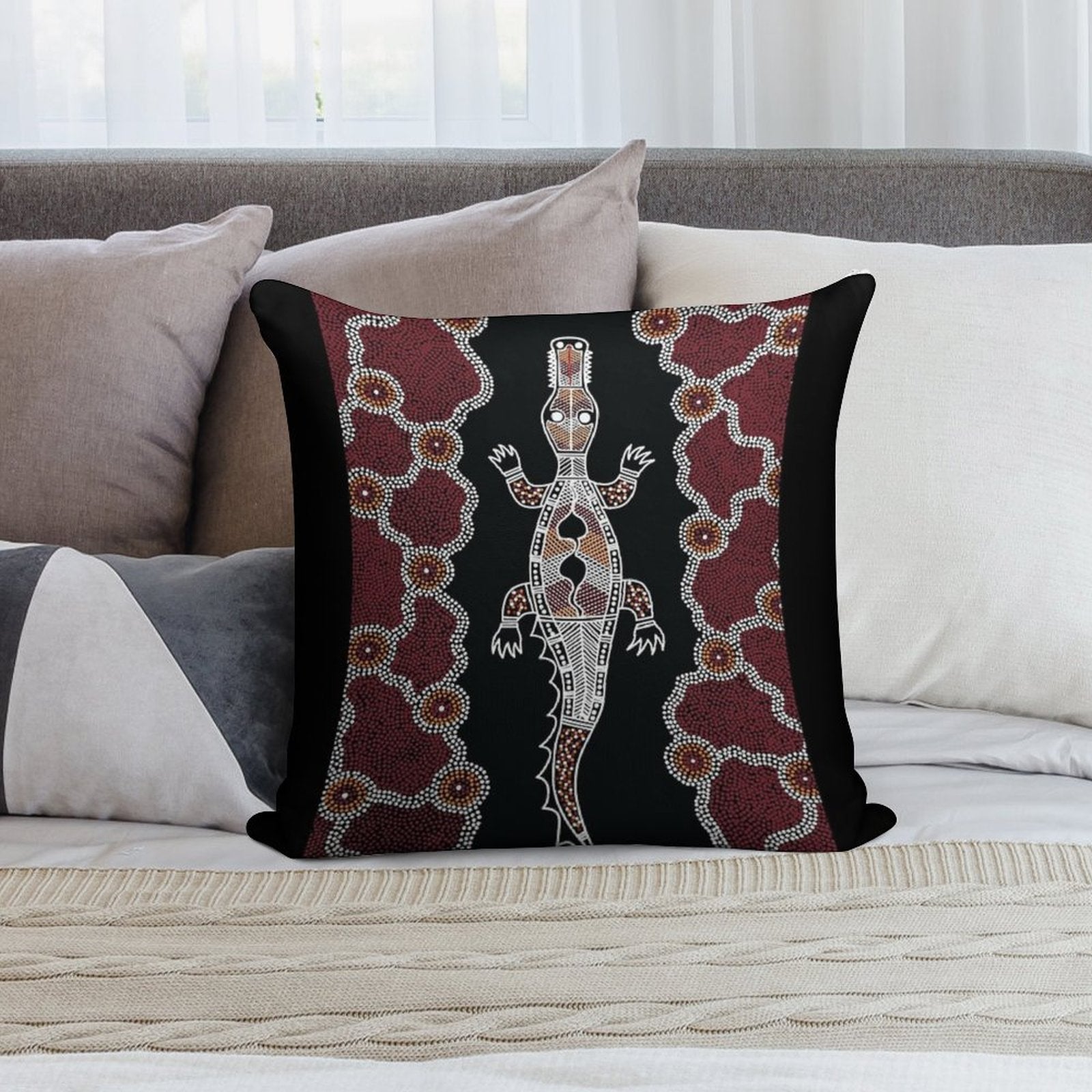 Authentic Aboriginal Art - Crocodile Authentic Designs Soft Gift Ready Throw Pillow
